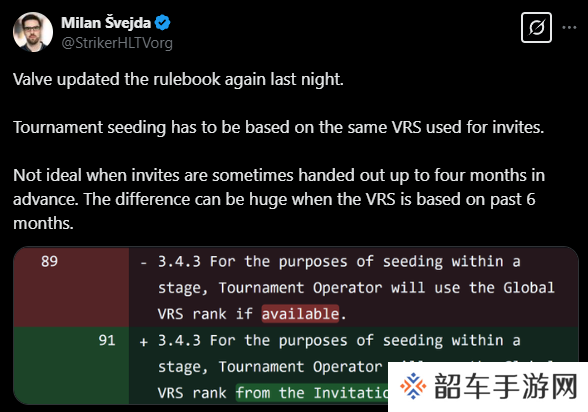 V社再次调整VRS规则手册 社区表示不理解